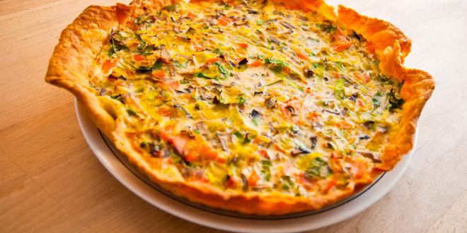 spring vegetable quiche in a gluten-free crust