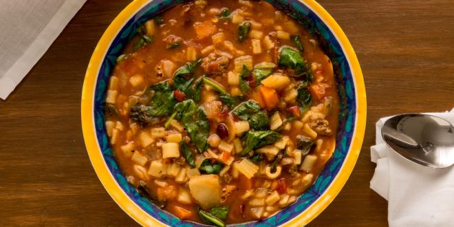 a bowl of minestrone soup